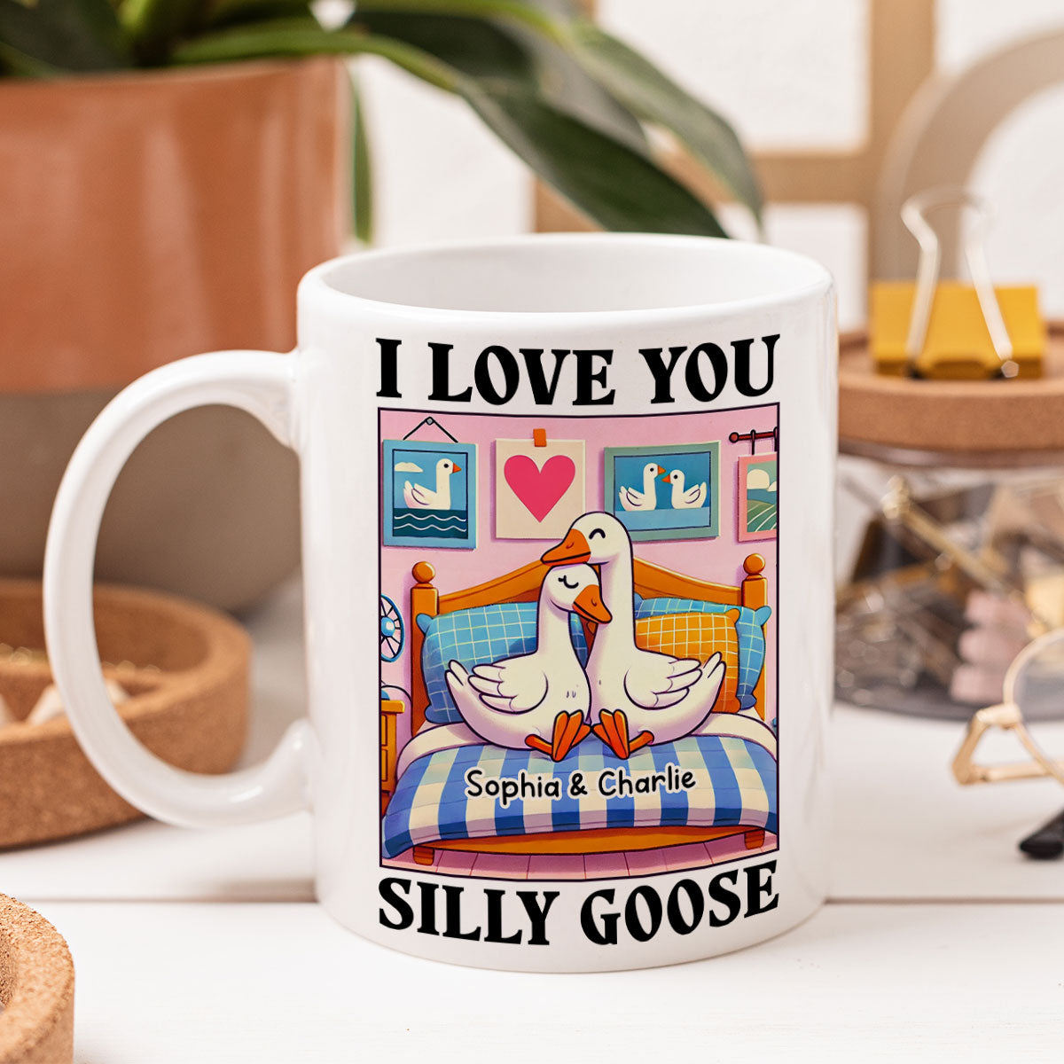 I Love You Silly Goose Cute Romantic  Gift Mug, Cute Ducks Personalized Mug, Girlfriend Boyfriend Gift