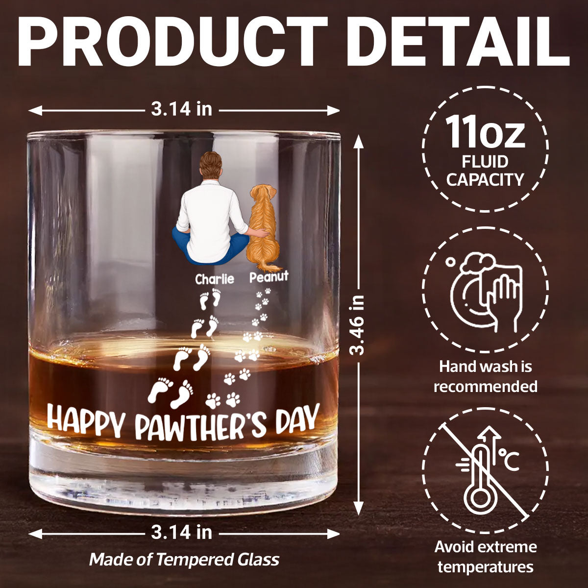 Happy Pawther's Day Dog Dad Personalized Wine Glass, Father's Day Gift for Dog Dads
