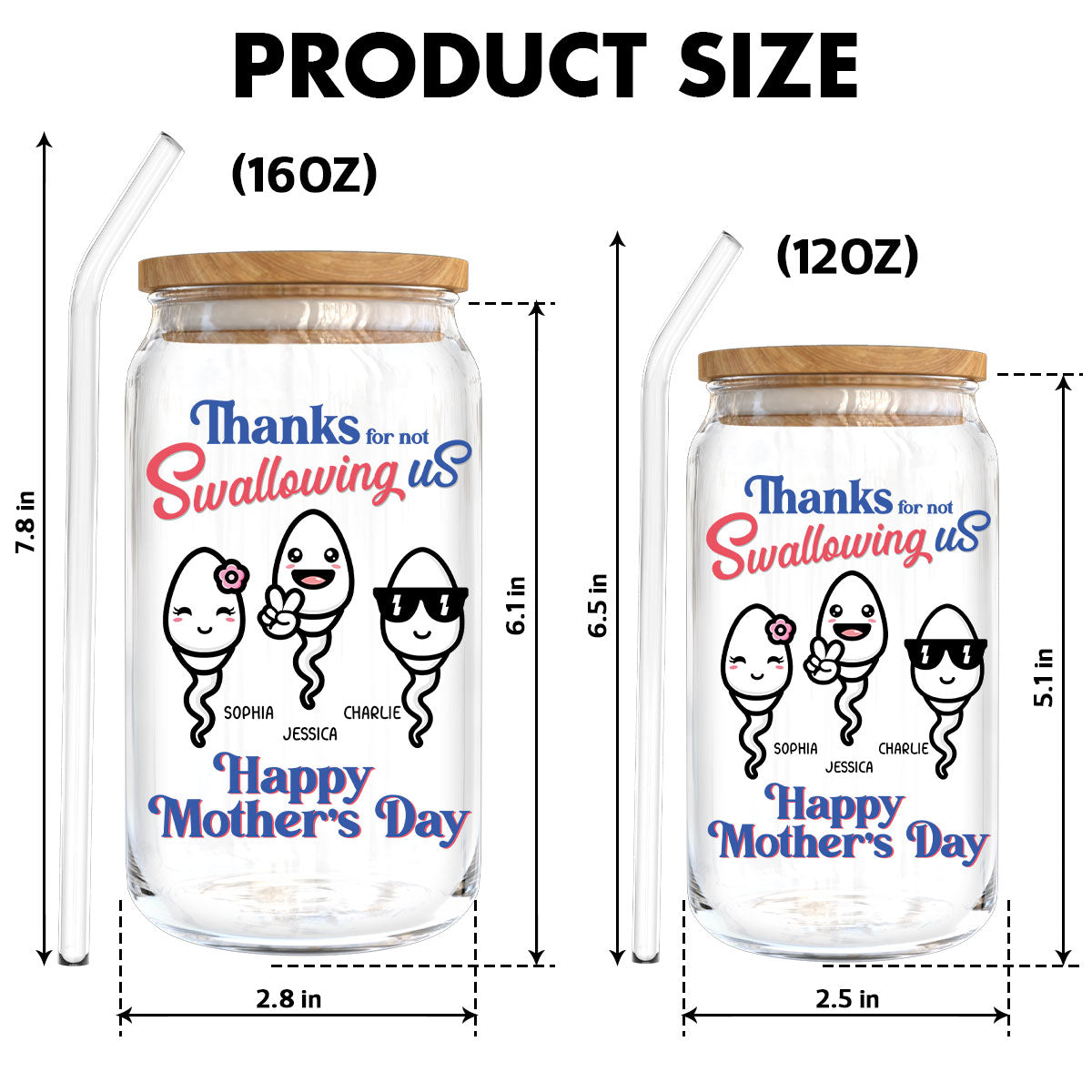 Thanks For Not Swallowing Us Funny Mother‘s Day Gift Personalized Clear Glass Can