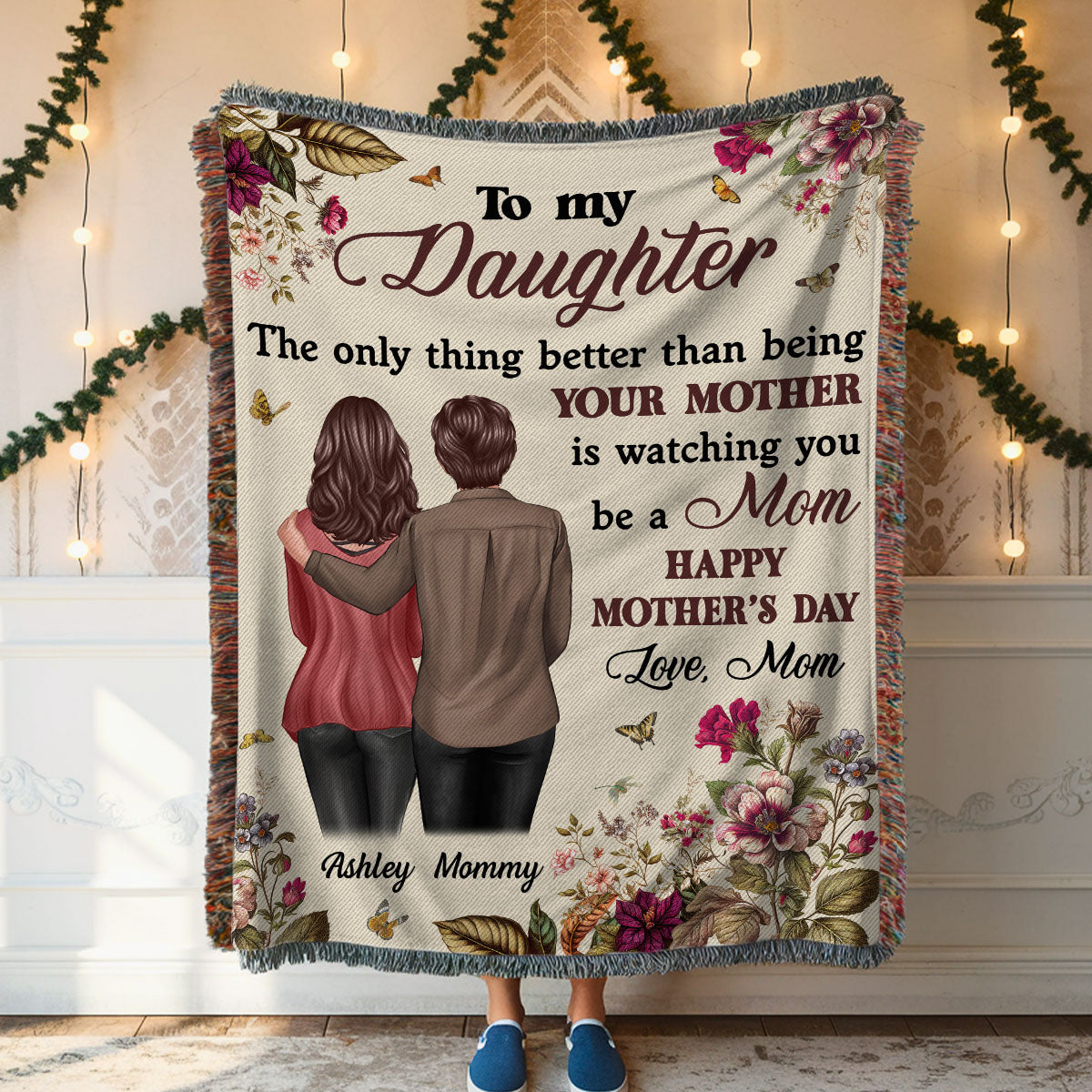 To My Daughter From Mom Happy Mother's Day Personalized Tapestry Woven Blanket, Gift For Daughter