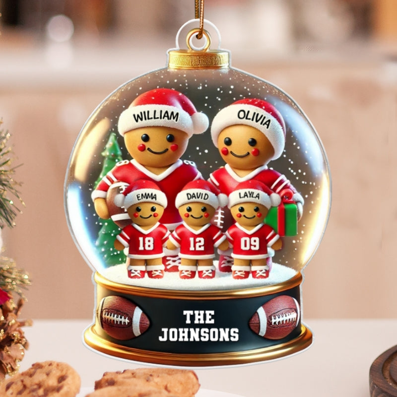 Football Gingerbread Family Sport Lover 3D Effect Personalized Acrylic Ornament