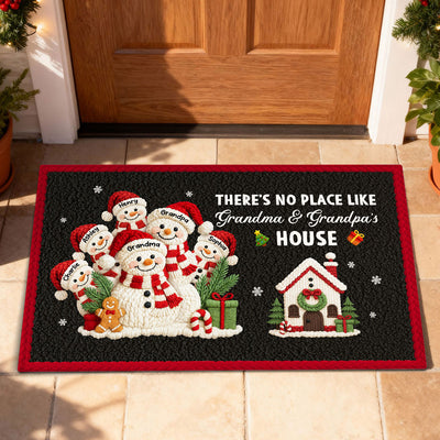 No Place Like Grandma Grandpa Snowman Latch Hook Yarn Faux - Personalized Doormat - Festive Christmas Decor for Grandparents