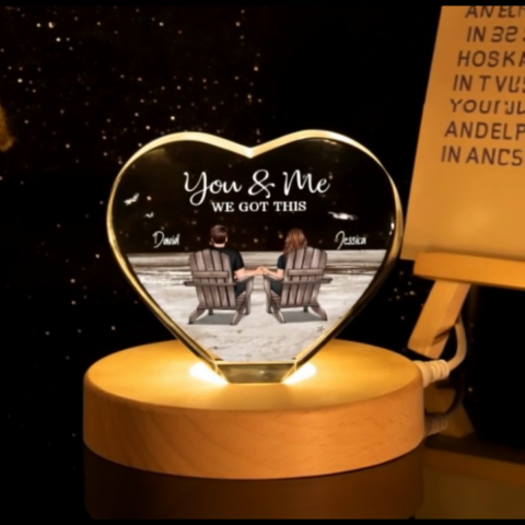 Couple Sitting At Beach Personalized Premium Crystal Heart LED, A Timeless Treasure Full of Emotion