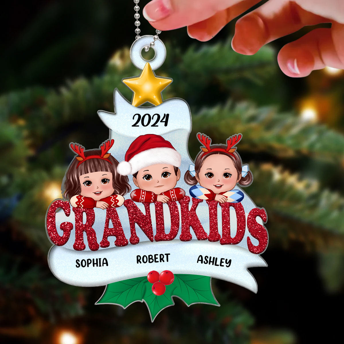 Grandkids Cute Kids On Word Gift For Grandma Grandpa Grandparents Personalized Custom Shaped Acrylic Ornament