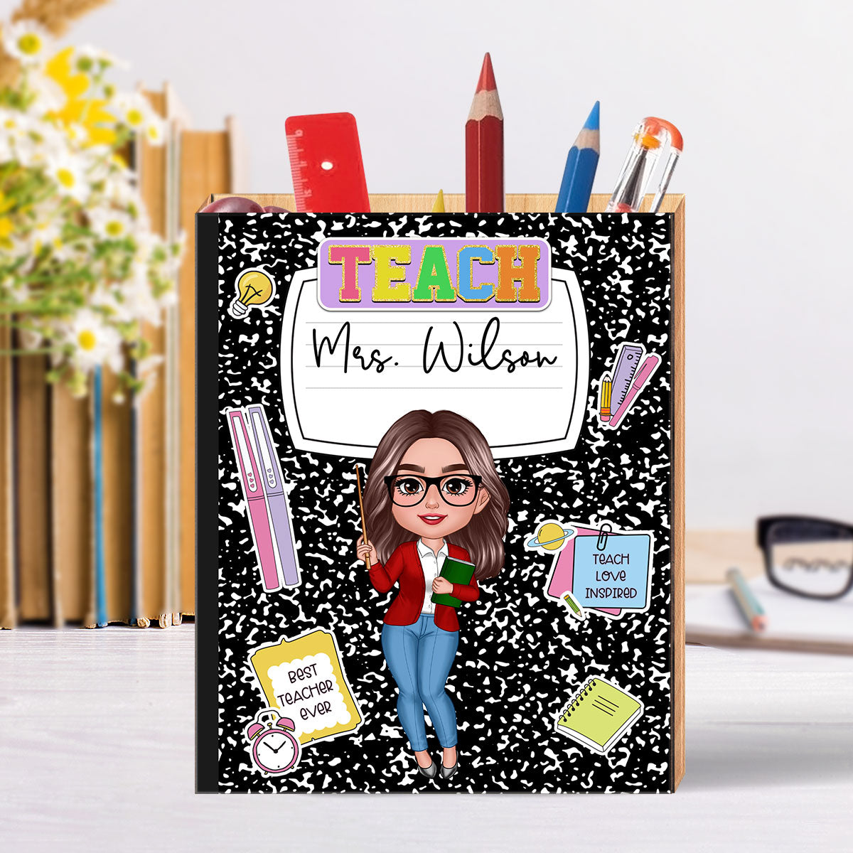 Composition Notebook Pen Pencil Holder, Back To School Gift for Teachers