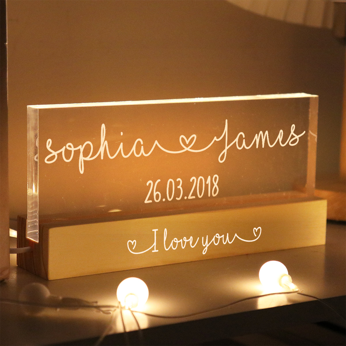 Couple Names Personalized Acrylic Block LED Night Light, Heartfelt  Anniversary Gift For Him, For Her, For Boyfriend, Girlfriend, Husband, Wife