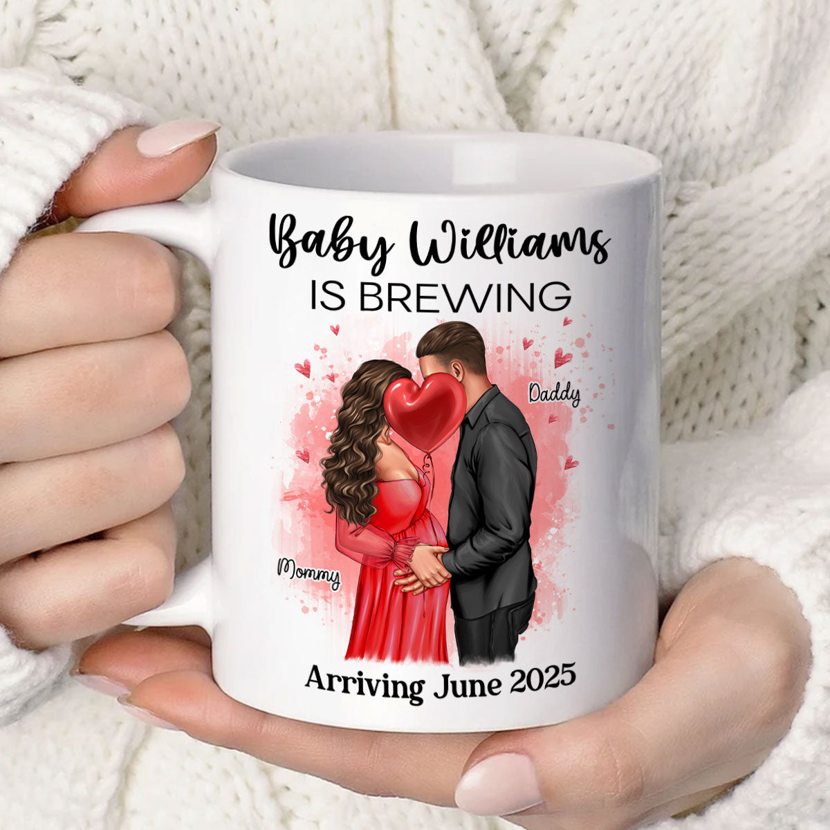 Baby Is Brewing Pregnancy Kissing Couple Personalized Mug Expecting Mom Gift, Expecting Parents Gift,  Gift