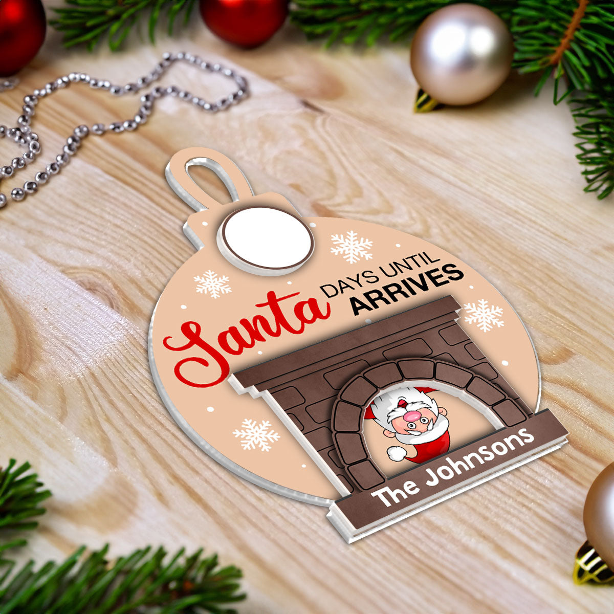 Days Until Santa Arrives Christmas Fireplace Countdown Personalized 2-Layer Acrylic Ornament