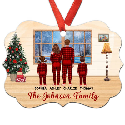 Pajamas Family Standing By Window Personalized Christmas Ornament