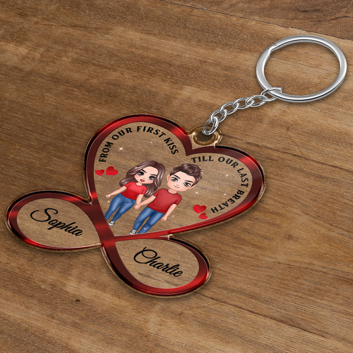 Infinity Heart Doll Couple Standing Anniversary Gift For Him Gift For Her Personalized Acrylic Keychain