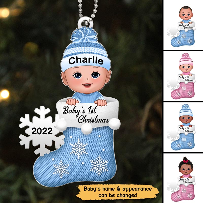Baby Fisrt Christmas Stocking Personalized Acrylic Ornament