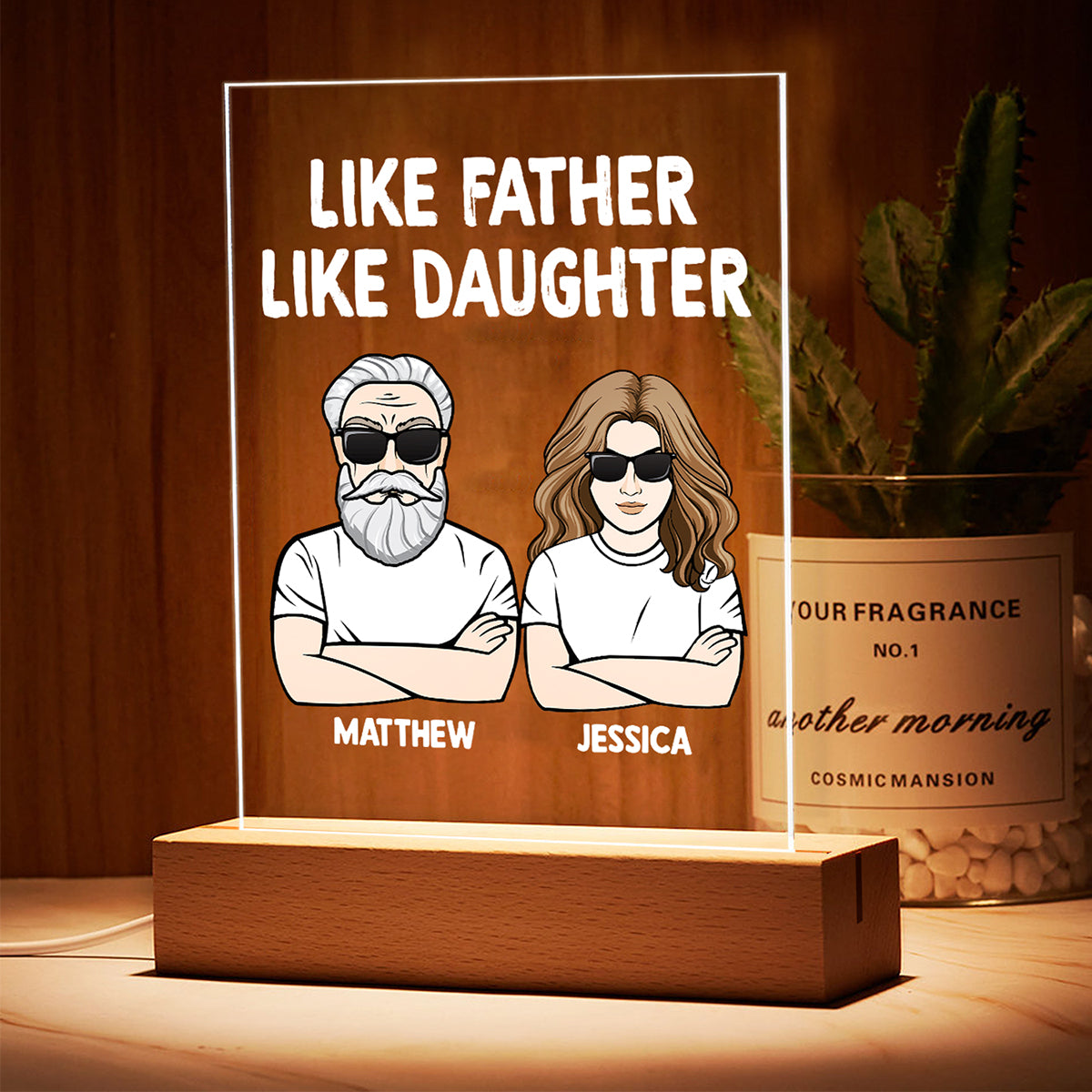 Like Father Like Daughter Gift For Dad Personalized Rectangle Acrylic Plaque LED Lamp Night Light