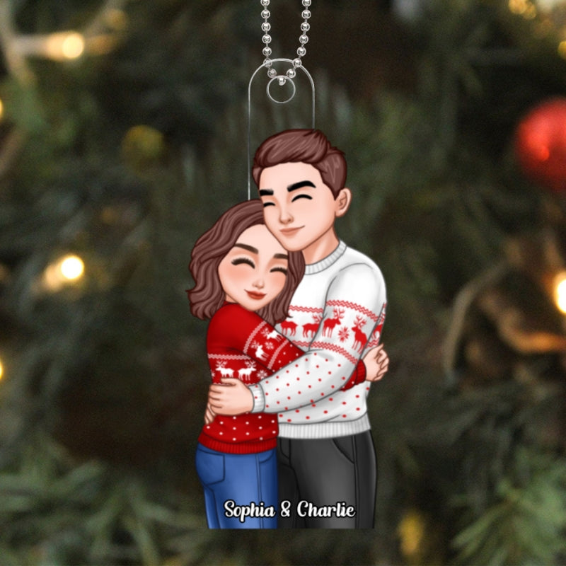 Happy Romantic Couple Hugging Personalized Acrylic Ornament