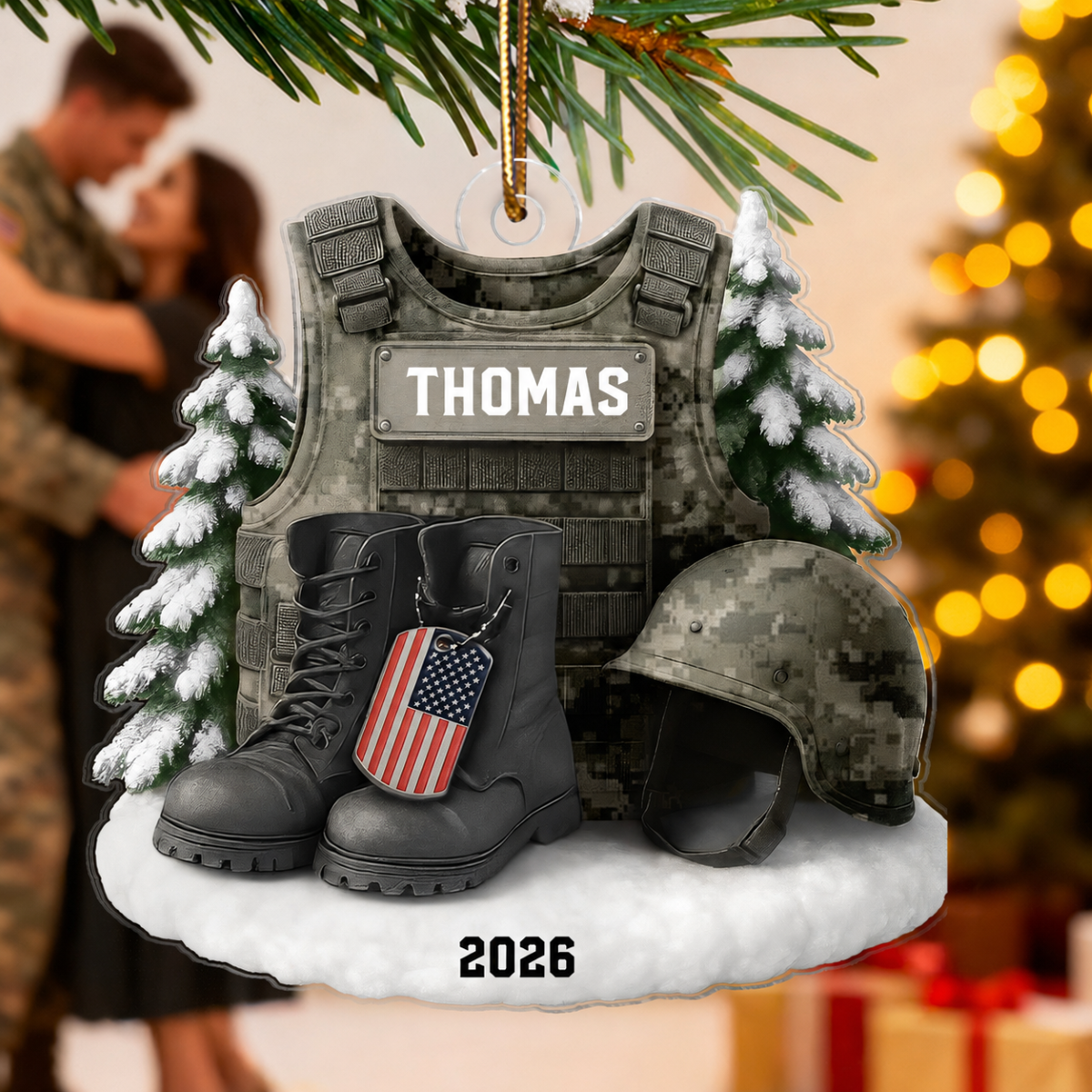 3D Effect Military Uniform Boots And Helmet - Personalized Acrylic Ornament
