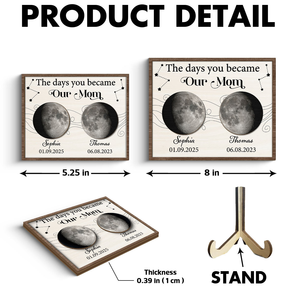 The Day You Became Mom Grandma Custom Birth Moon Phase Personalized 2-Layered Wooden Plaque, Gift