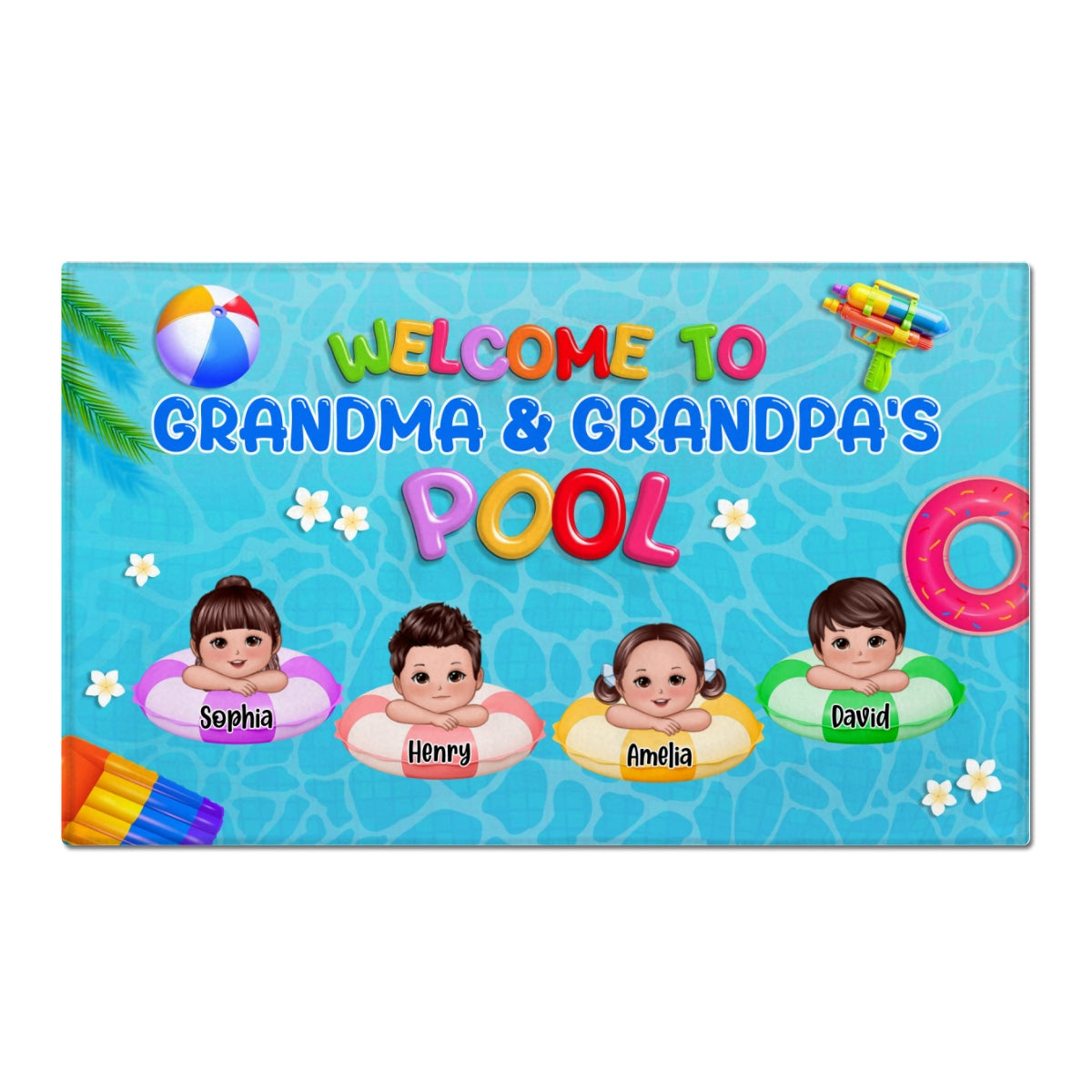 Welcome To Grandpa Grandma Grandparents Summer Pool Personalized Doormat| Summer Decoration