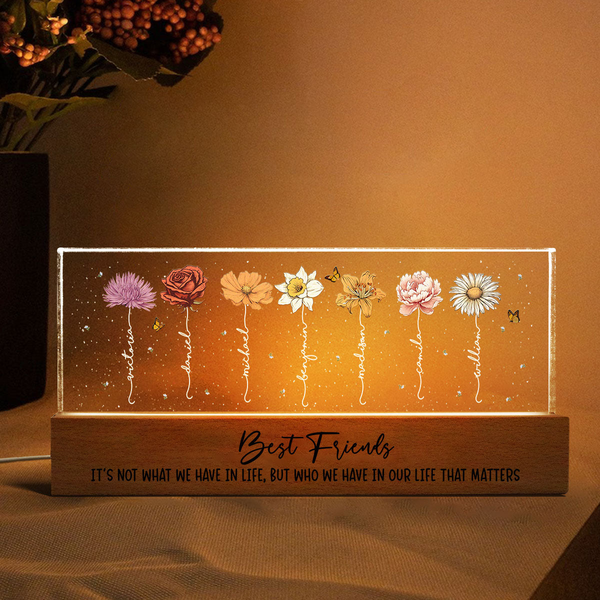 Best Friends It's Who We Have In Life That Matters  Birthmonth Flower Personalized LED Night Light, Best Friend Christmas Gifts