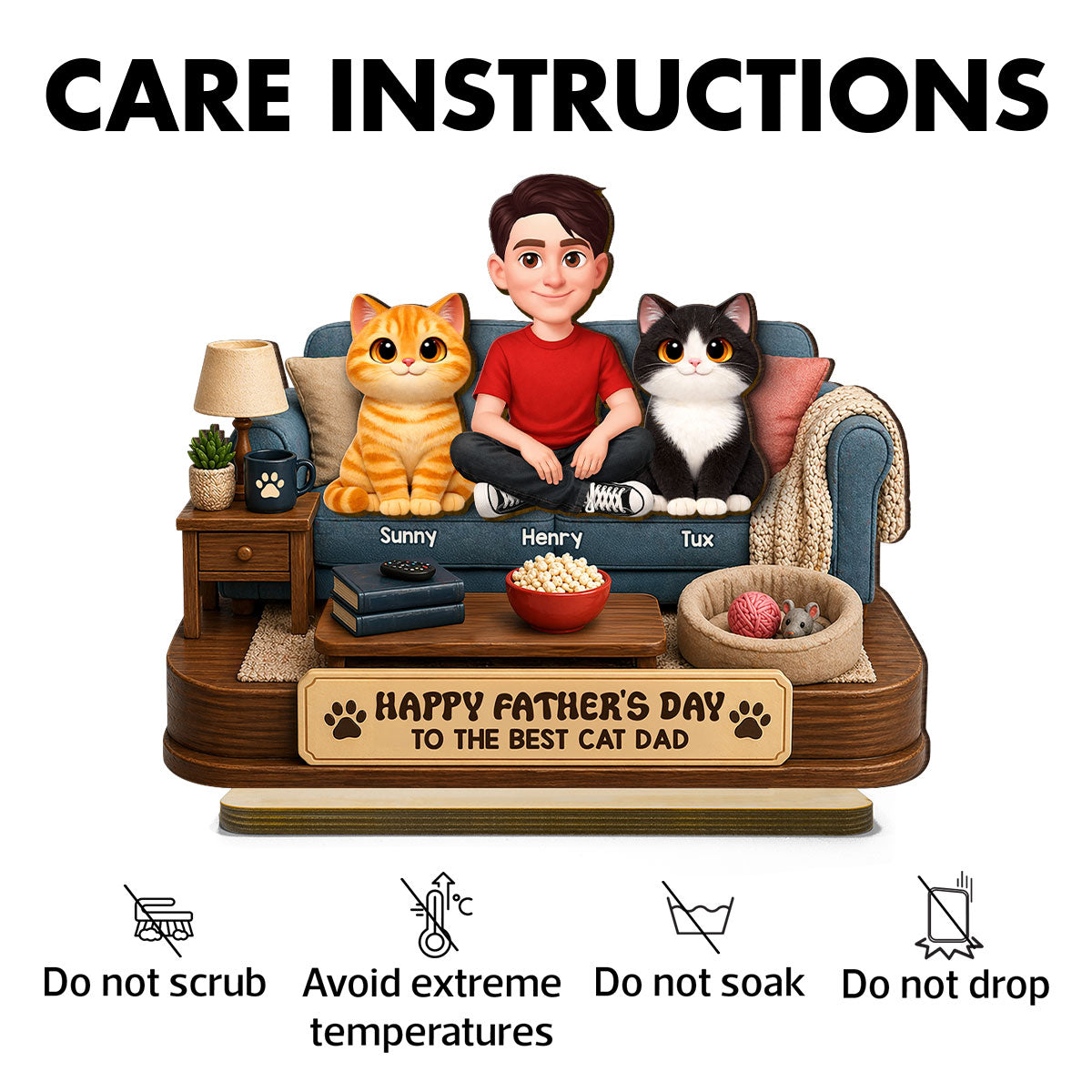Happy Father's Day Best Cat Dad - Personalized 2-Layered Wooden Plaque - Father's Day Gift For Cat Dad, Cat Lovers