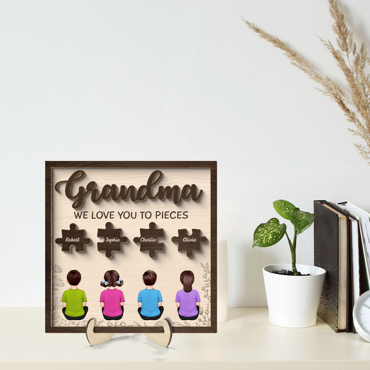 Grandma We Love You To Pieces Personalized 2-Layer Wooden Plaque