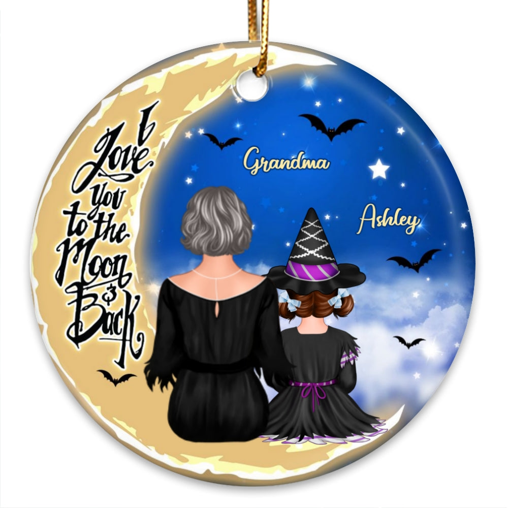 Grandma Grandkids On Moon Back View Halloween Personalized Circle Ornament