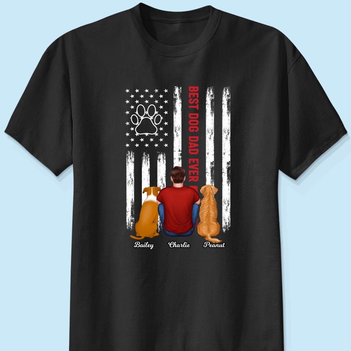American Best Dog Cat Dad Ever Back View Personalized Shirt