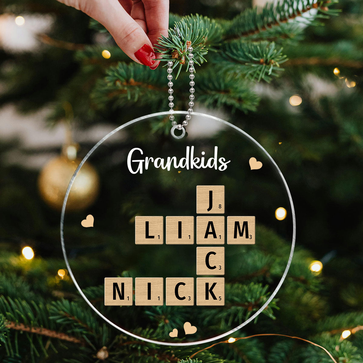 Grandkids Crossword Puzzle Art Personalized Acrylic Ornament, Christmas Gift For Grandma, Gift For Mom