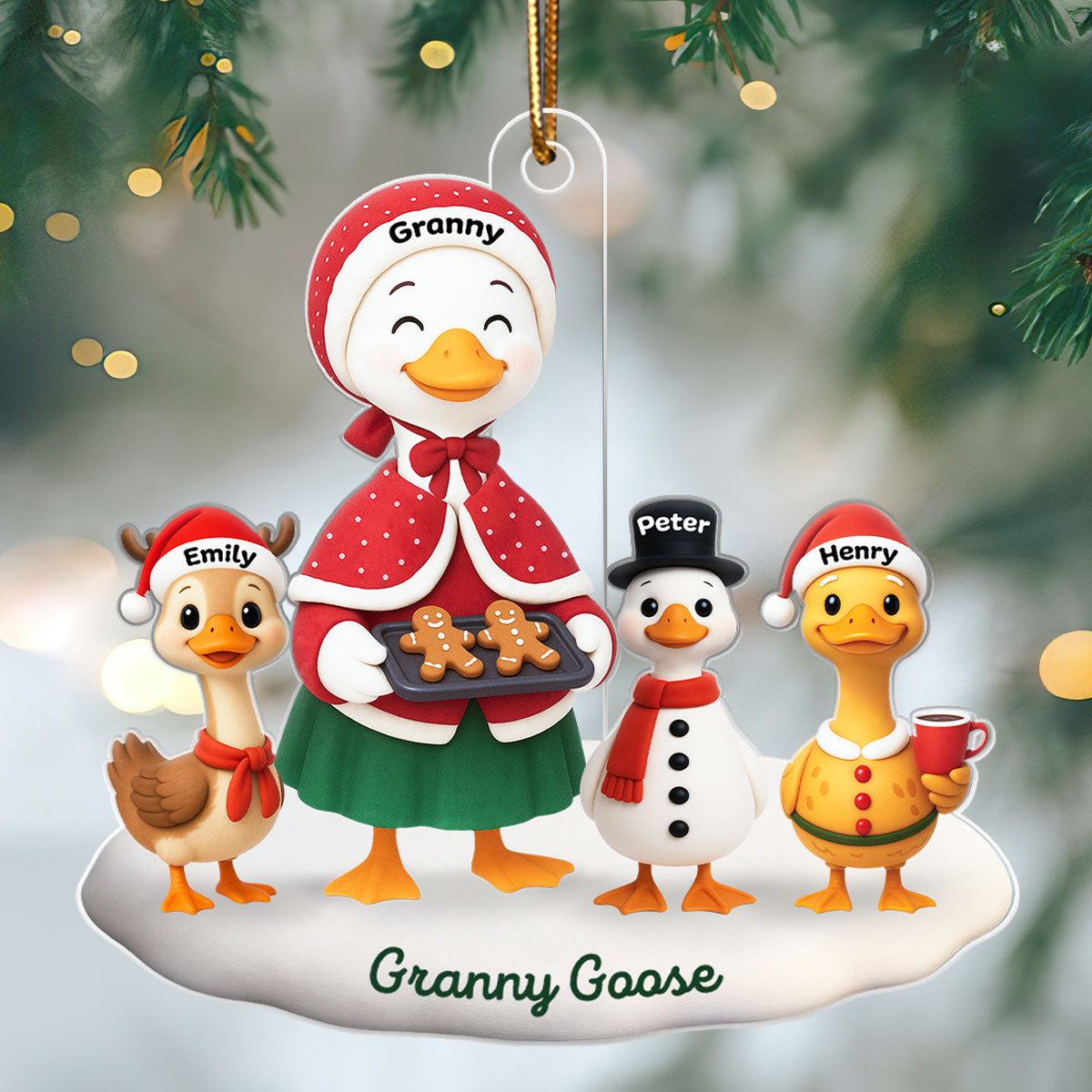 3D Effect Grandma Goose And Grandkids Personalized Acrylic Ornament, Christmas Gift For Grandma