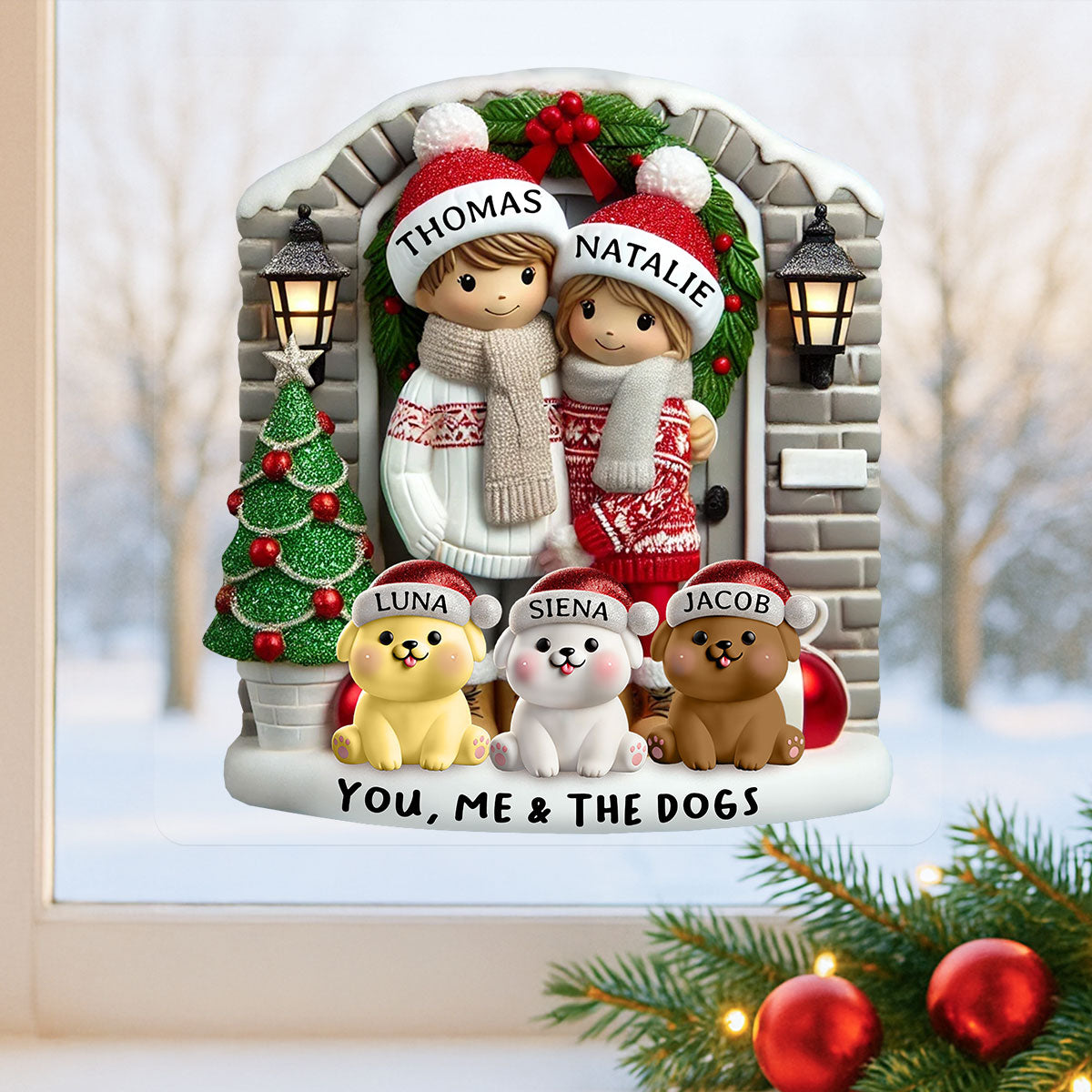 Personalized Farmhouse Couple Christmas Decal with Optional Pet Dog Cat, Christmas Gift for Him, Gift for Her
