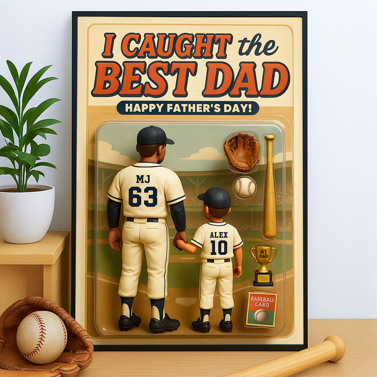 We Caught the Best Dad Baseball Custom Figure Personalized Poster, Meaningful Father's Day Gift for Dad, Gift for Husband