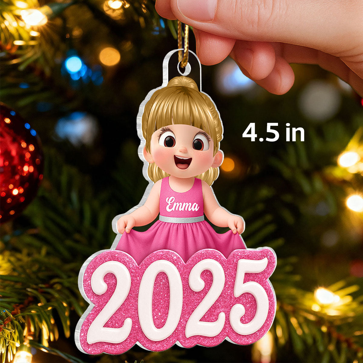 Cute Little Doll Girl 2025 - Personalized Acrylic Ornament - Christmas Gift for Kids, Grandkids