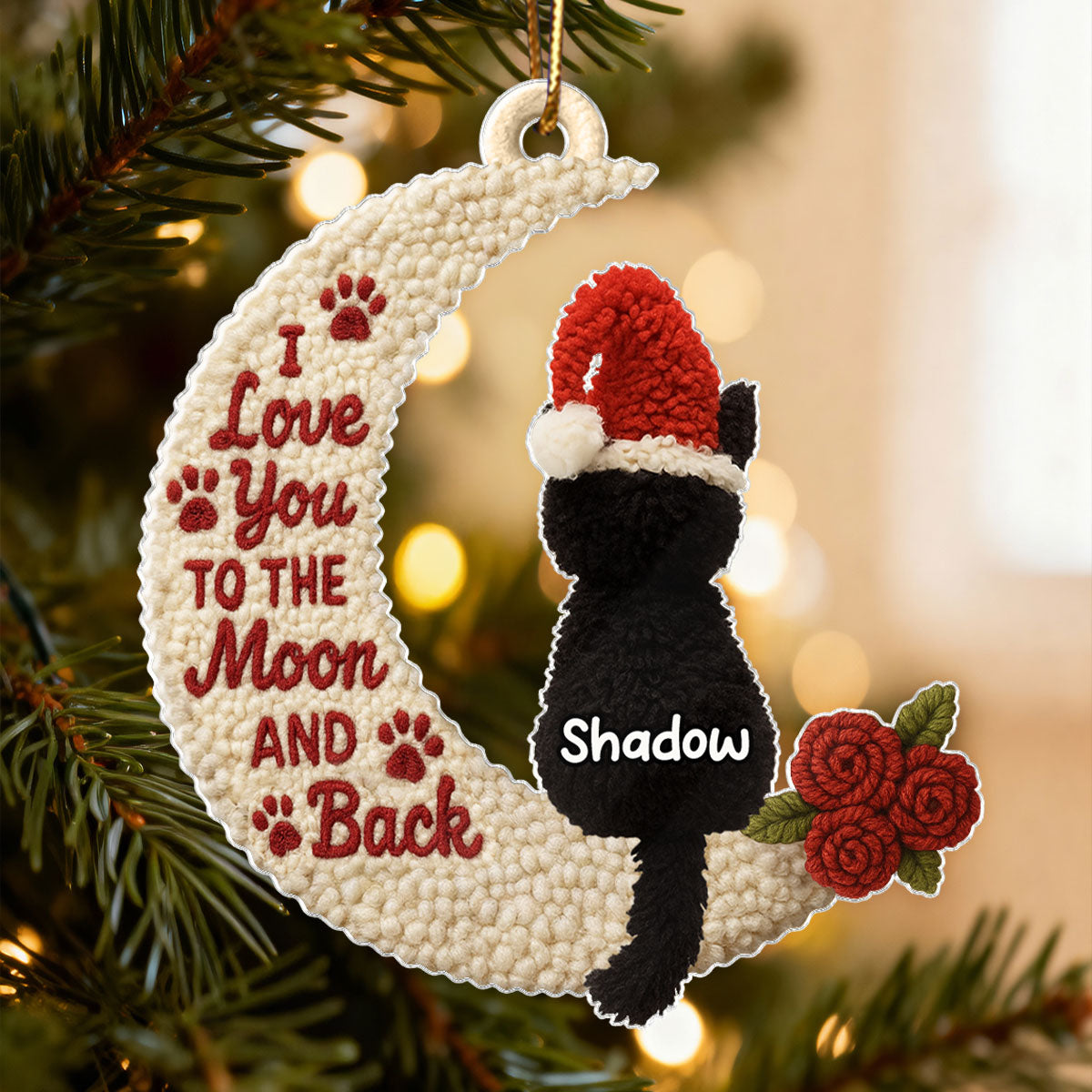 Love My Cats to the Moon and Back Latch Hook Yarn Faux - Personalized Acrylic Ornament - Christmas Gift for Cat Lovers