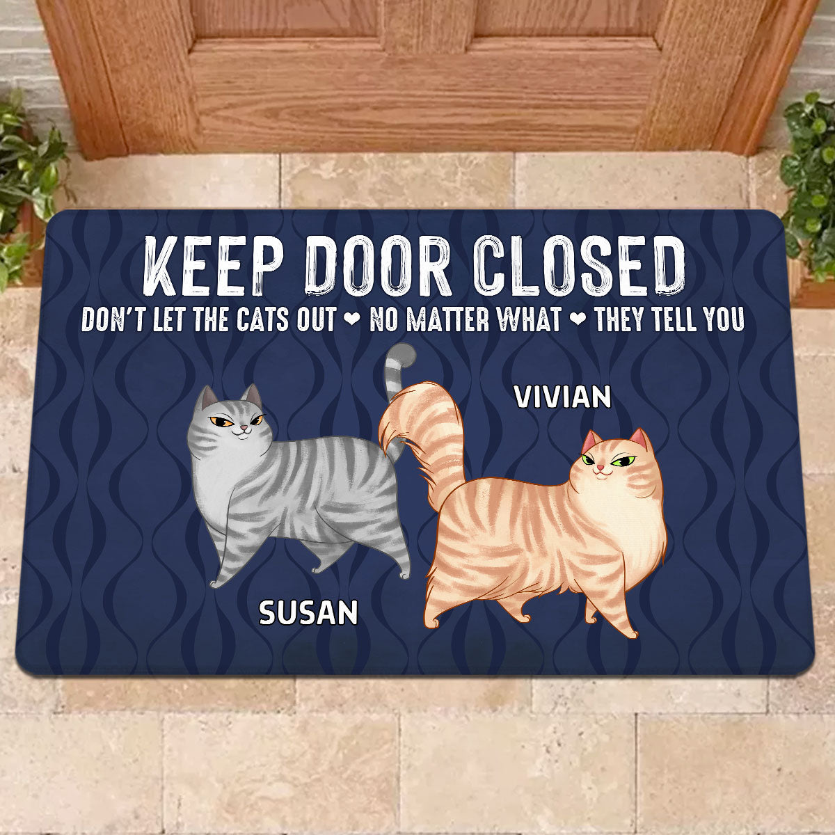 Keep Door Closed Cartoon Walking Cat Personalized Doormat - Gift For Cat Lovers