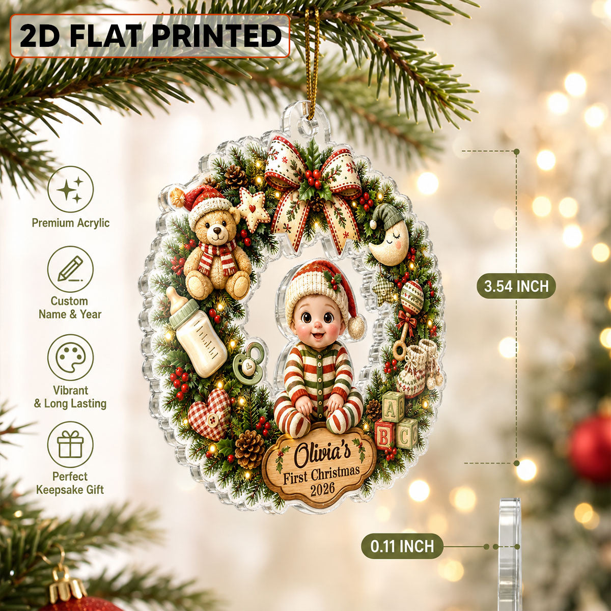 Trending Cute Cartoon Baby's First Christmas - Personalized Acrylic Ornament - Christmas Gift For Boys, Girls, New Born