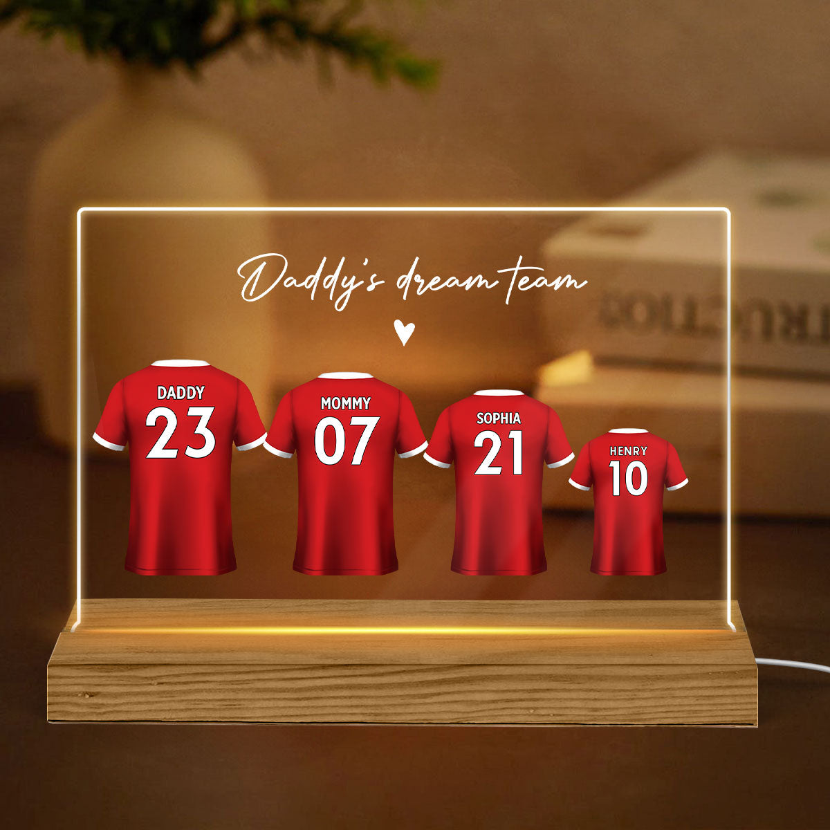 Daddy's Team Soccer Shirt Personalized Acrylic LED Night Light