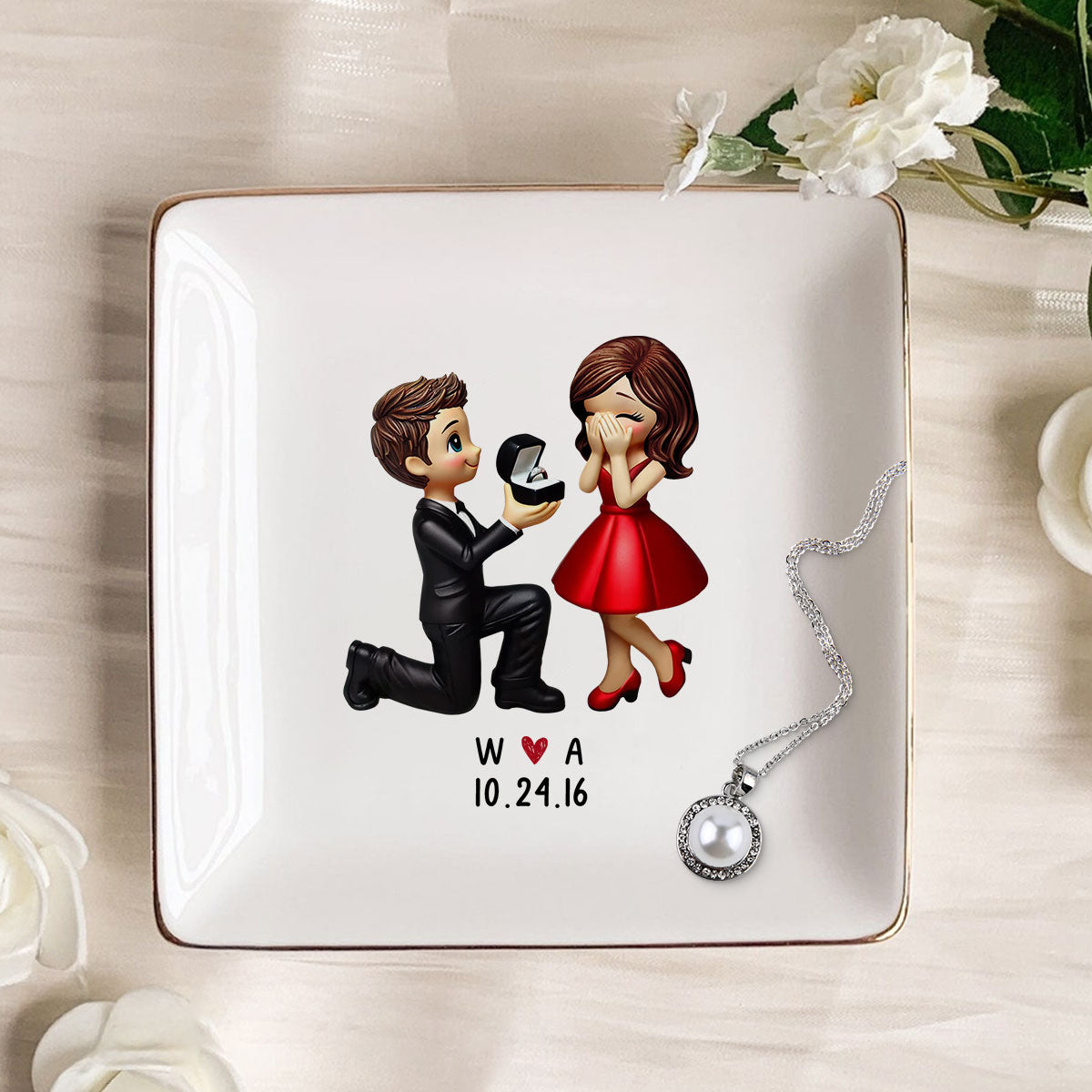 Couple Marriage Proposal Engagement Personalized Jewelry Dish, Just Engaged  Gifts For Her