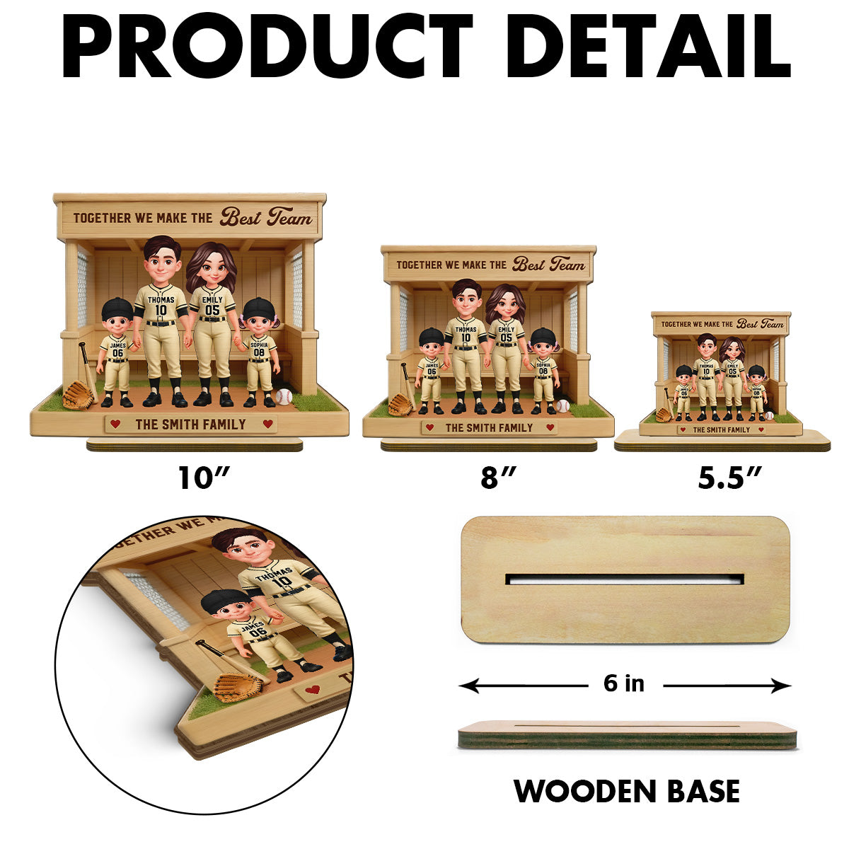 Baseball Family Dream Team Baseball Dugout - Personalized 2-Layered Wooden Plaque - Unique Gift For Baseball Mom, Dad