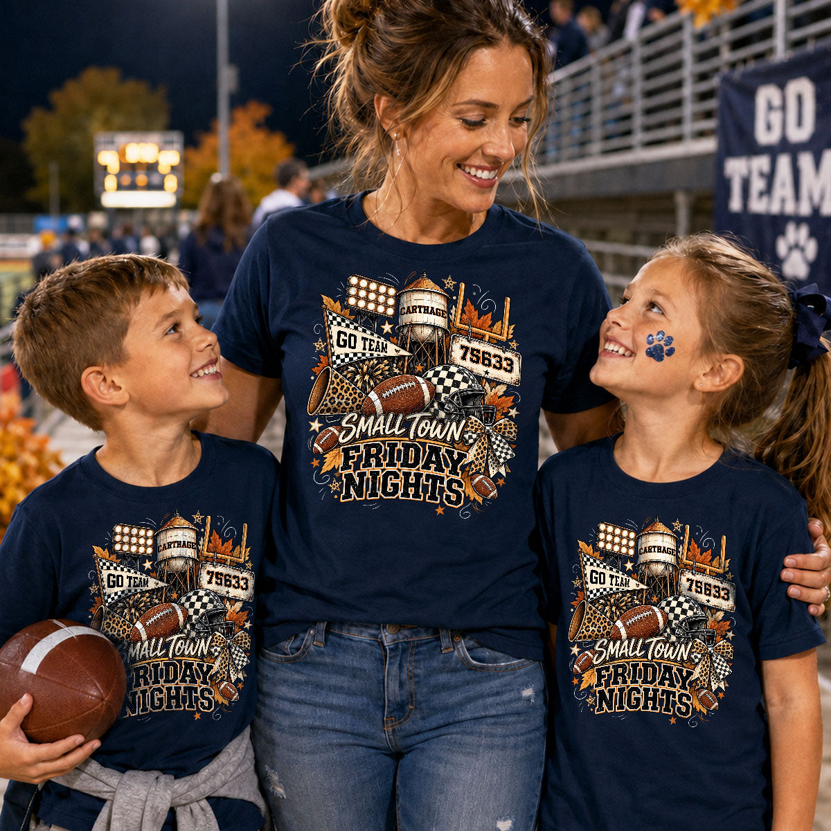 Small Town Friday Nights - Personalized Shirt - Trendy Fall Football Game Day, Custom Town Name, Zip Code