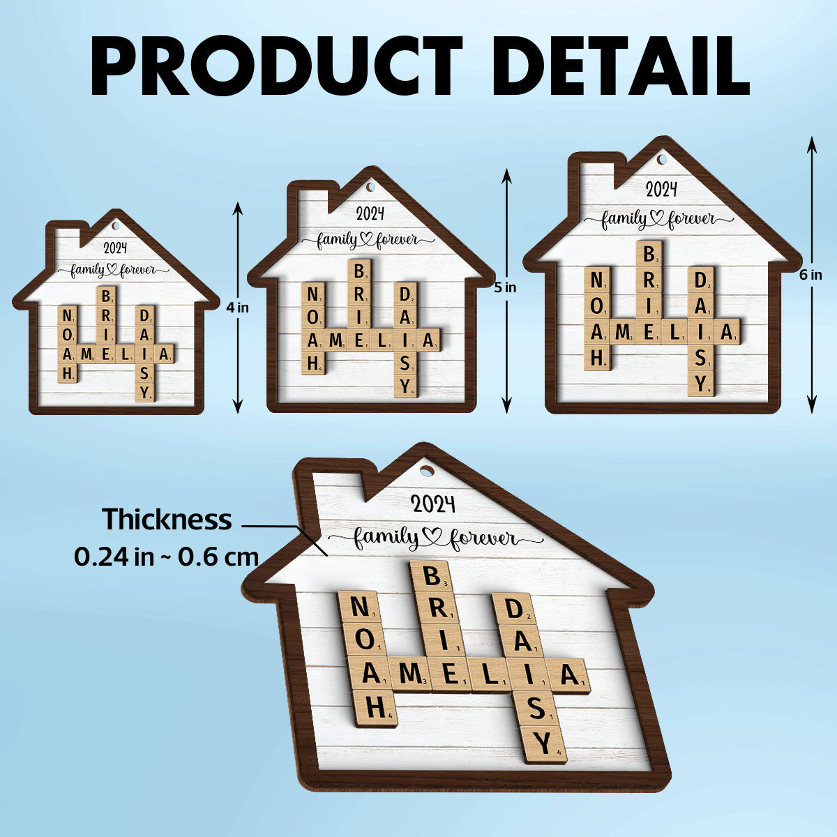Family Crossword Puzzle Art Personalized House Shaped 2-Layer Wooden Ornament