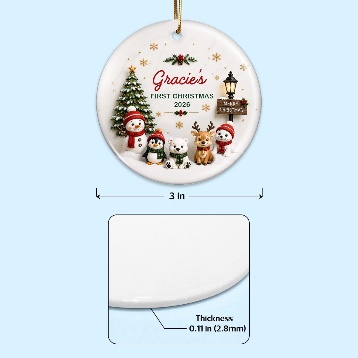 Cute Winter Friends Baby’s First Christmas - Personalized Ceramic 2026 Ornament – Christmas Keepsake