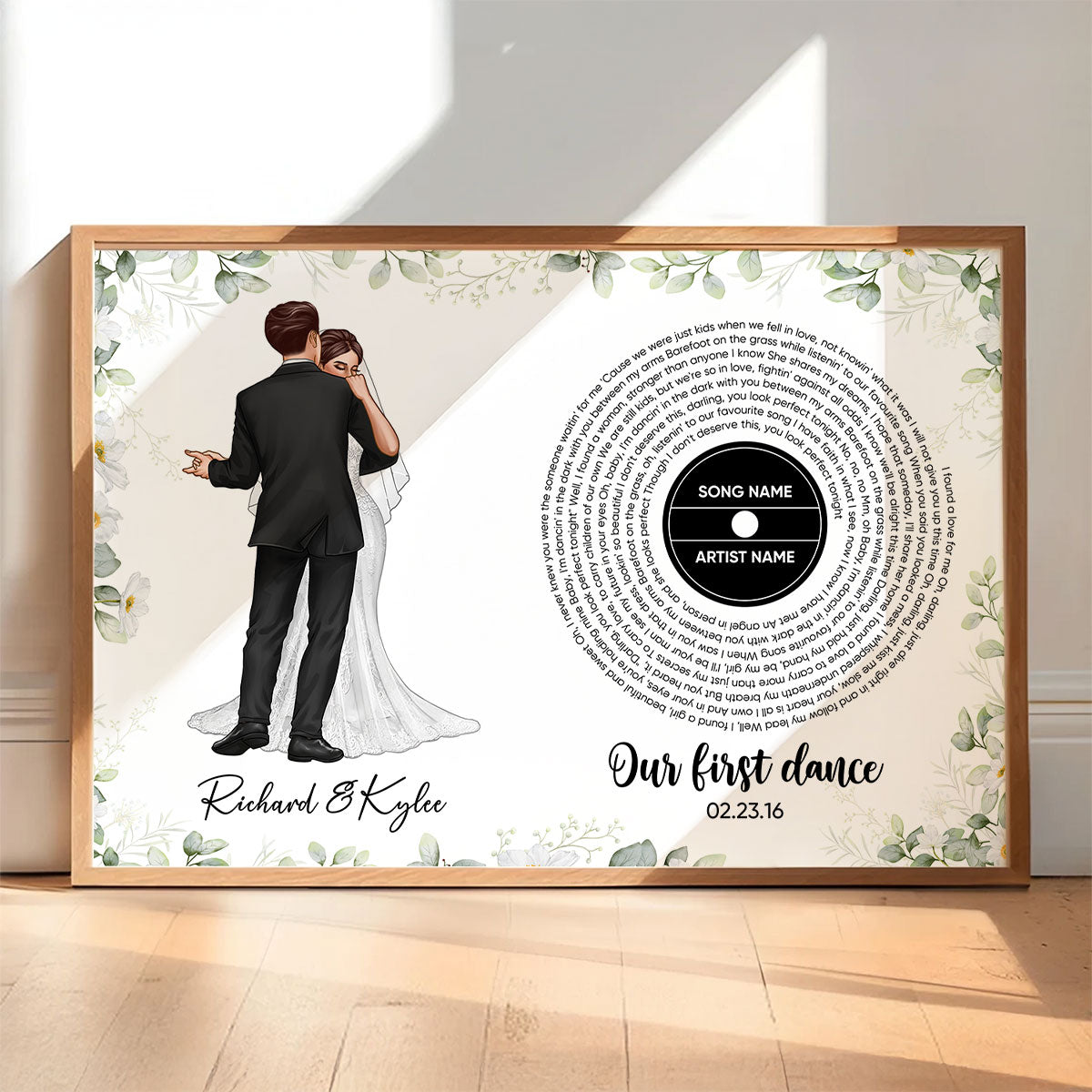 Wedding Song Vinyl Lyrics, Our First Dance Groom Bride Dancing Personalized Poster, Valentines Day Gift, Anniversary Gift for Couple, for Him for Her