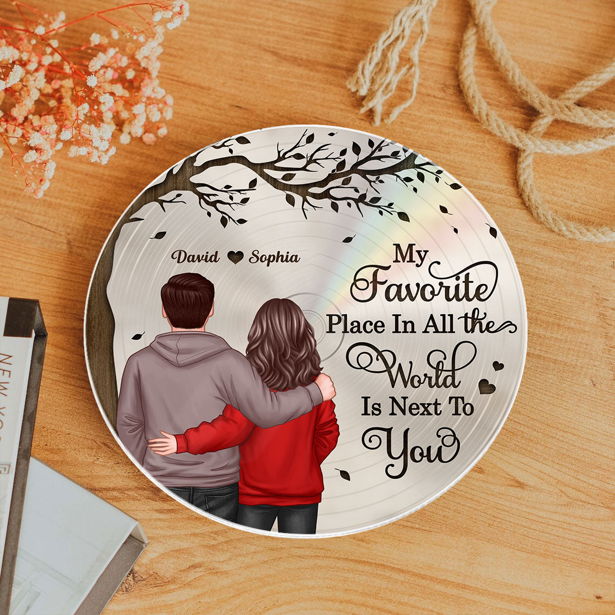 Favorite Place In The World Couple Back View Personalized Vinyl Record, Gift For Him, For Her, Scannable QR Code