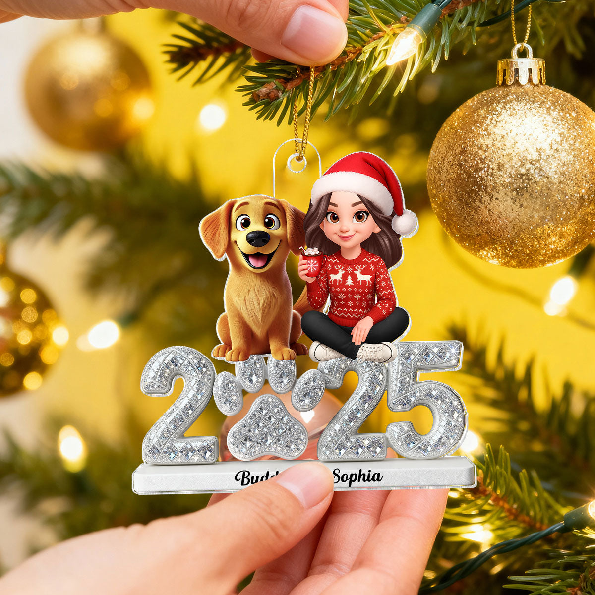 3D Shining Effect Christmas Dog Mom - Personalized Acrylic Ornament - Gift For Dog Lovers