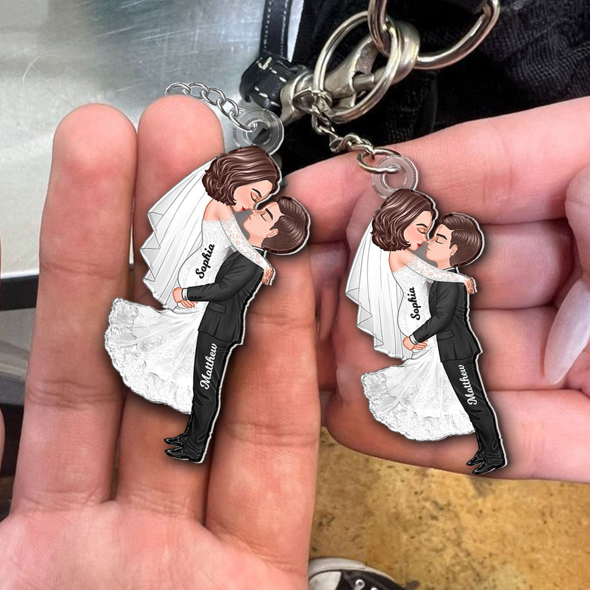 Groom & Bride Hugging Kissing Couple Acrylic Keychain, Perfect Anniversary Gift  Gift Wedding Gift For Her For Him