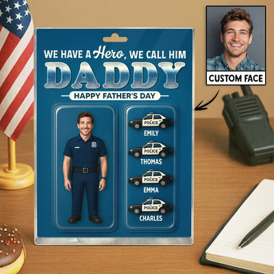 Police Dad Hero Custom Figure 3D Effect Personalized Rectangle Acrylic Block Plaque, Gift For Dad
