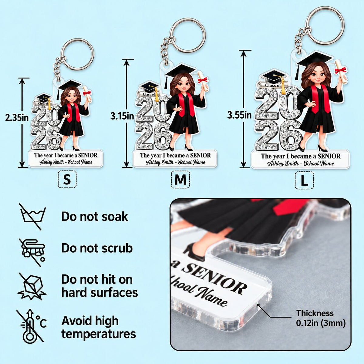 The Year I Became A Senior - Personalized Acrylic Keychain - Christmas Gift For Seniors, Daughter, Son, Granddaughters, Grandsons