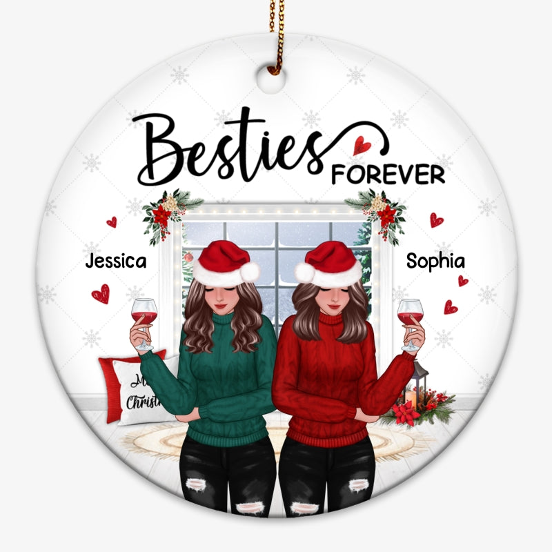 Winter Window Front View Christmas Besties Personalized Circle Ornament