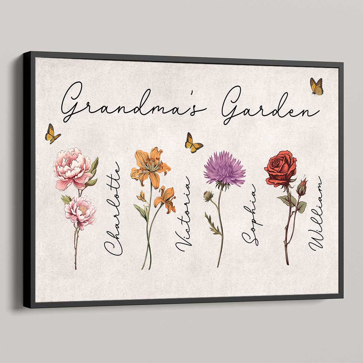 Grandma Mom Garden Vintage Birth Month Flowers Mother‘s Day Gift Personalized Horizontal Poster