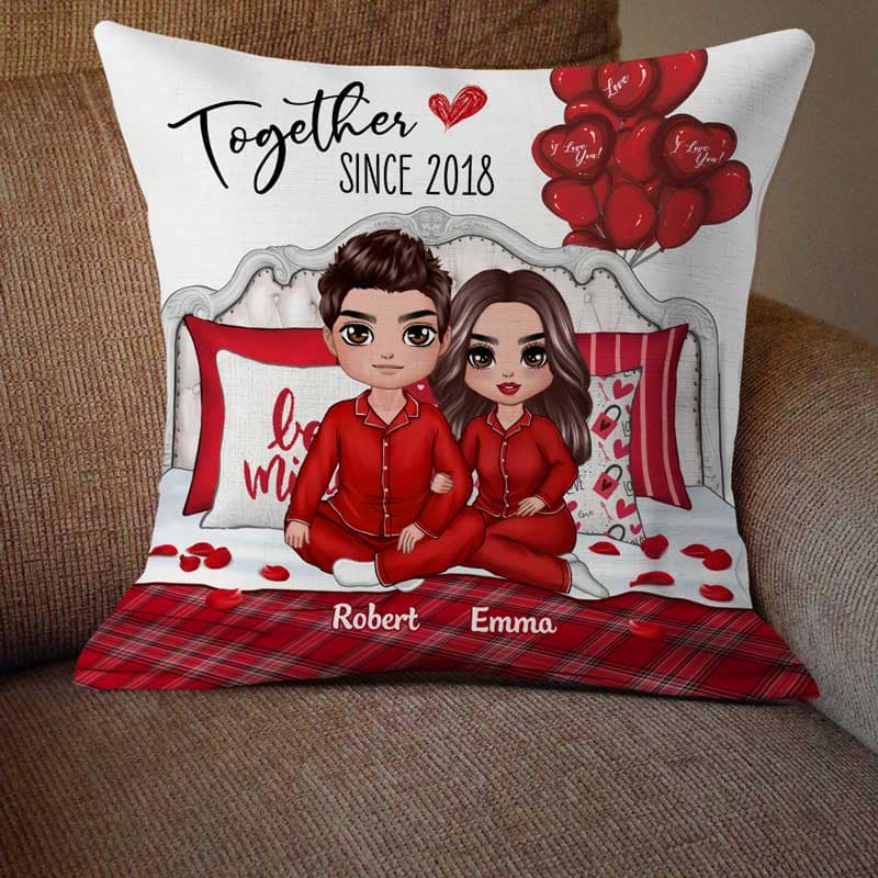 Couple Sitting On Bed Personalized Pillow (Insert Included)