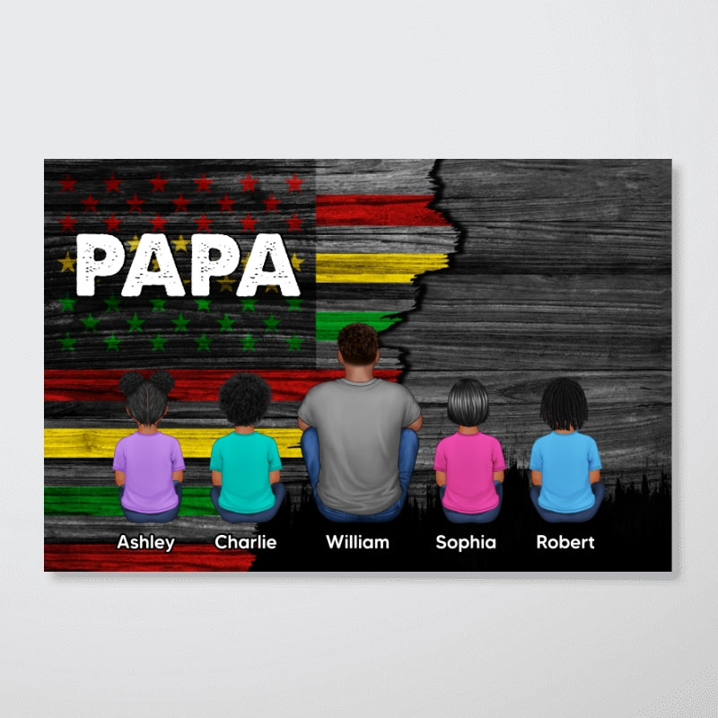 Juneteenth African American Flag Dad And Kids Personalized Poster, Gift For Dad