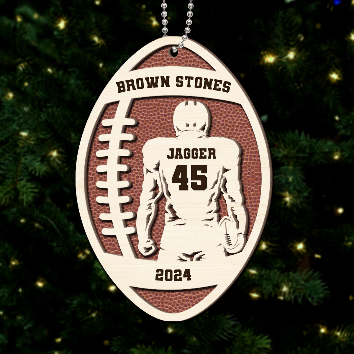 3D Football Player With Name Personalized 2-Layer Wooden Sport Ornament